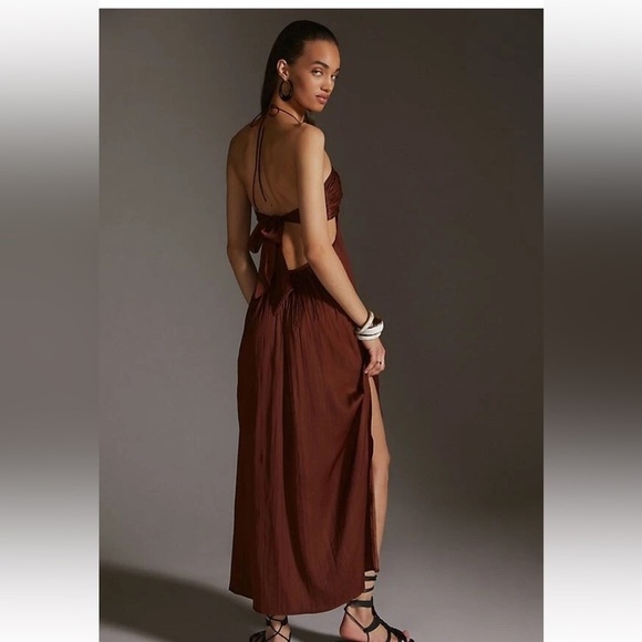 Anthropologie Brown Maxi halter Dress size XL - Picture 3 of 11